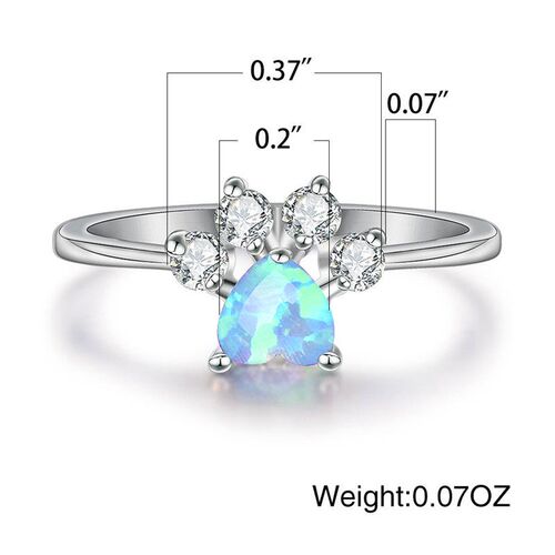 Cute Female Blue White Fire Opal Ring Crystal Zircon Heart E