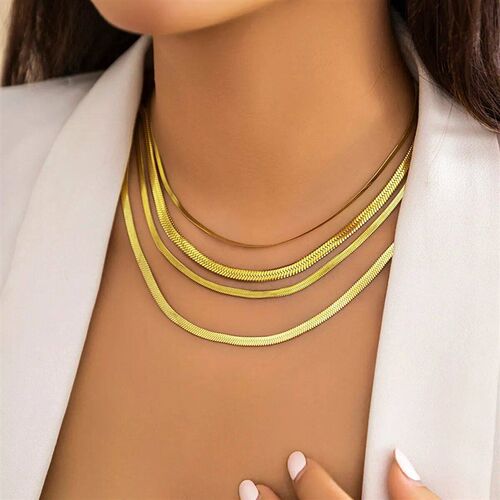 High Quality Unisex Stainless Steel Flat Snake Chain Necklac