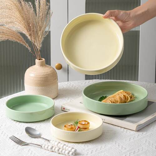 Round Deep Ceramic Plate New Design Western Dinner Plate