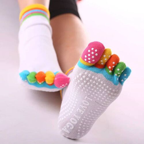 1 Pair Candy-colored Yoga Socks Rainbow Five-toe Split Non-s