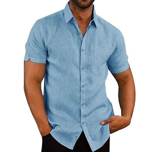 Summer Cotton Linen Shirts for Men Casual Short Sleeved Shir