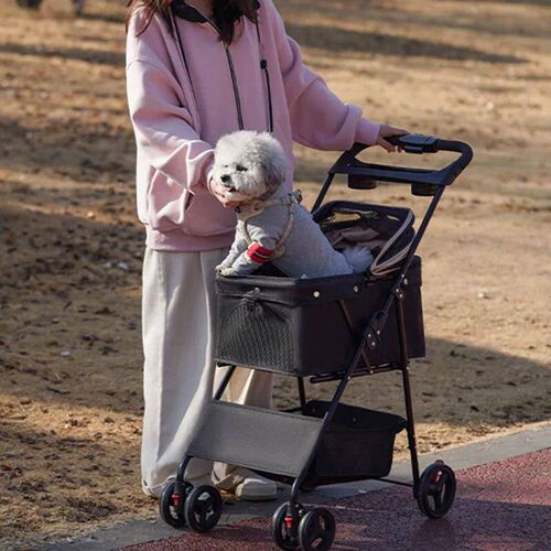 Pet Stroller Foldable Dog Walking Cat Stroller With Storage