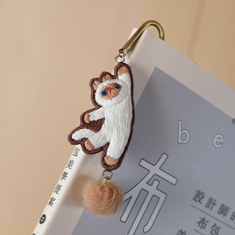 刺绣猫咪书签成品森系可爱学生文具礼品手工刺绣成品狐狸金属书签