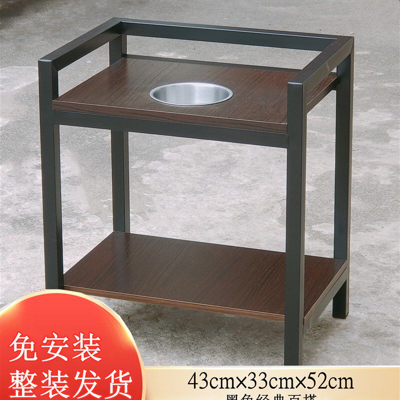 麻将机茶水架麻将桌小茶几棋牌室麻将馆带烟缸钢木茶水台边几角几