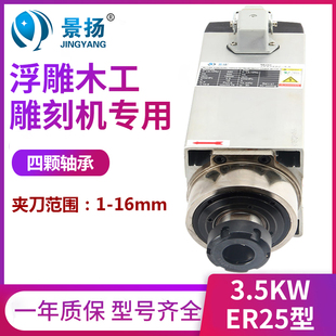 景扬雕刻机电主轴1.5 3.5 4.5 6kw7.5方形风冷开料机主轴电机 2.2