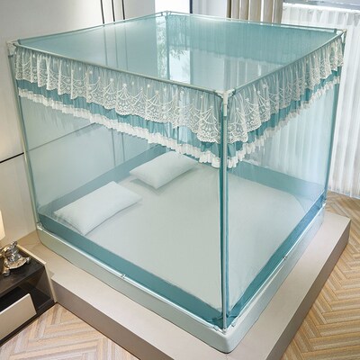 A类特密防尘顶蚊帐TU床笠式回底家用3开门防摔全封闭方帐加厚支架