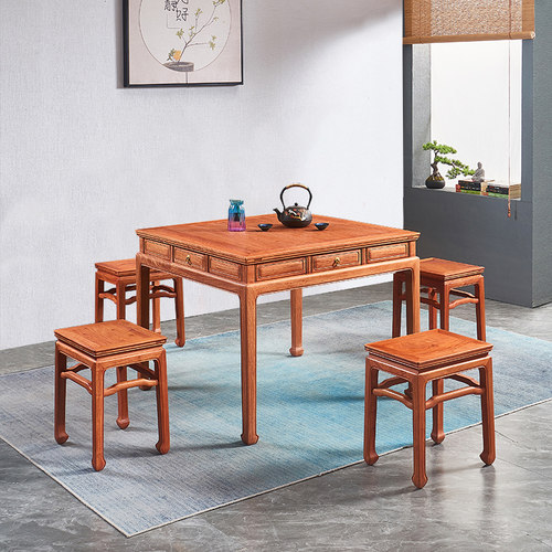 缅甸花梨餐桌八仙桌红木四方桌客厅茶牌桌家用正方形饭桌大果紫檀