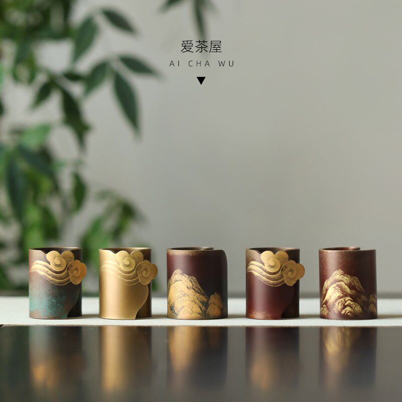古歌元作茶具铜制千里江山祥云盖置壶盖架盖托搁置功夫茶道零配件