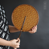 大漆竹编扇子宋风复刻手工青蓖扇夏季 复古团扇汉服双面古风芭蕉扇