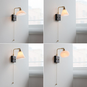 高级感黑色壁灯天然云石卧室床头极简可左右调节自带拉线开关壁灯