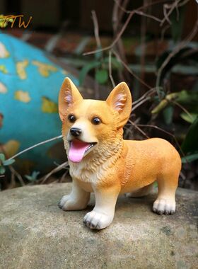 可爱奶油小柯基犬树脂动物花园摆设雕塑客餐厅电视柜家居装饰摆件