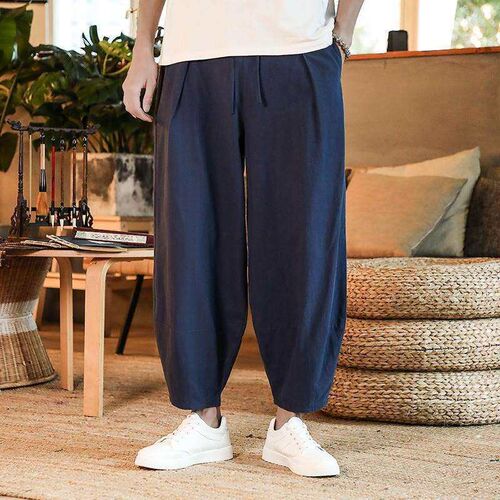 Summer Linen Pants Mens Loose Large Size Soli Color Hallen