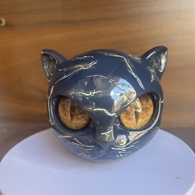 跨境Luxury black cat figurine奢华黑猫摆件树脂猫头万圣节装饰