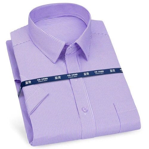 Mens Short Sleeve Shirt Business Casual Classic Plaid Stripe