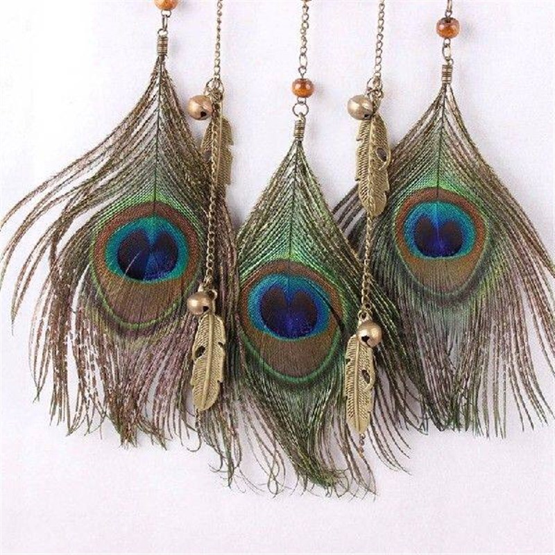 Dream Catcher Circular Net With Peacock Feathers Wall - 实物图