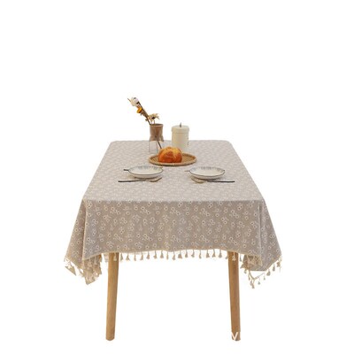 Pastoral Tassel Cotton and Linen Tablecloth Fresh Plain Flor