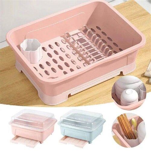 Plastic Dish Drying Rack Dustproof with Lid Utensils