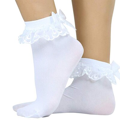 Comeondear White Ankle Socks With Bow Cotton Lace Ruffle Pri