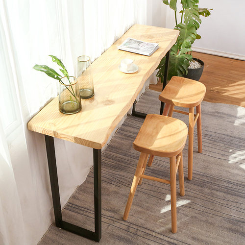 铁艺实木吧台桌家用靠墙长条高脚酒吧阳台奶茶店咖啡复古桌椅