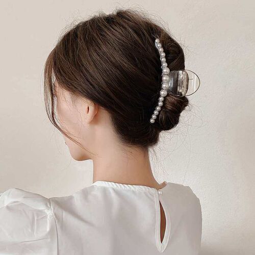 New Elegant Pearl Grab Clip Back Head Big Small Hair Grab El