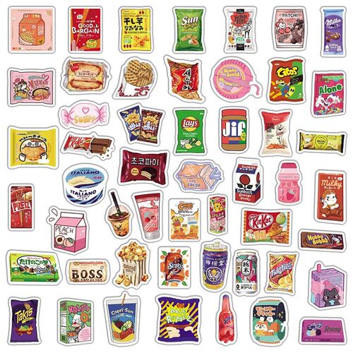 50Pcs Cartoon Snacks Food Graffiti Stickers Waterproof Phone