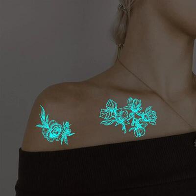 4pcs Blue Luminous Waterproof Temporary Tattoo Sticker Geome