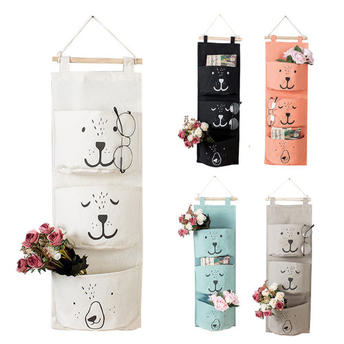 3 Pockets Cute Wall Mounted Storage Bag Closet Organizer Clo