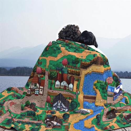 Stardew Valley Town Map Knitted Blankets Fleece video game m