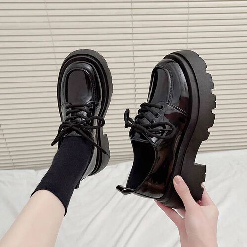 2023 Women Spring New Black Platform Flats Shoes Women Loafe