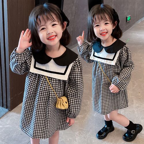Toddler Girls Dress Plaid Pattern Girls Party Dress Casual S