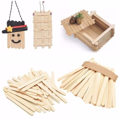 50 PCS Natural Wood Popsicle Sticks Wooden Popsicle Stick Ho