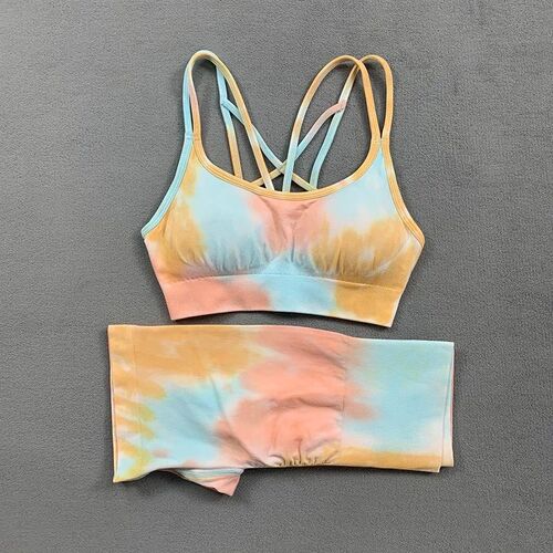 Tie Dye Two Piece Set Yoga Set Summer High Waist Sretch Gym