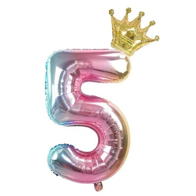 2pcs 32inch Rainbow Number Foil Balloons with Crown for Kids