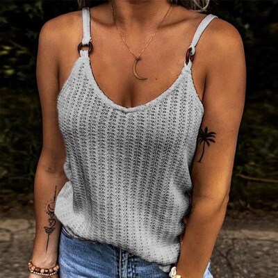 Womens V Neck Sleeveless Solid Tank Tops Summer Strappy Cami