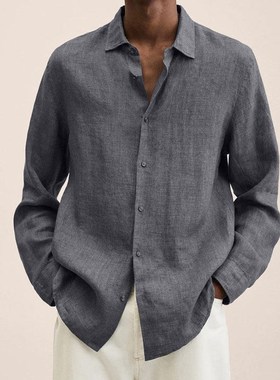 Long Sleeve Loose Button Cotton Linen Shirt 长袖宽松棉麻衬衫