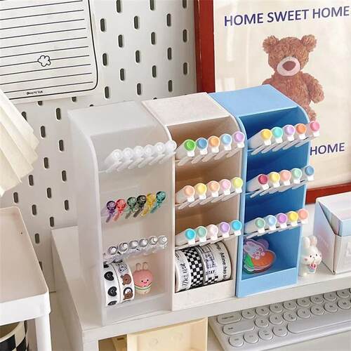 Macaron Color 4 Grid Oblique Insertion Desktop Organizer Pen