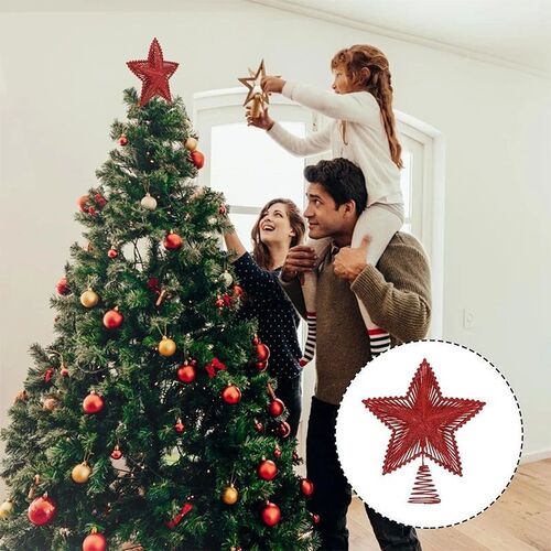 25cm Red Glitter Christmas Tree Topper Iron Star Christmas D