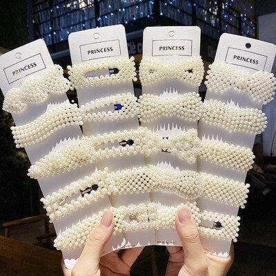 5/8PCS/Set Women Girls Elegant Imitation Pearls Geometric Ha