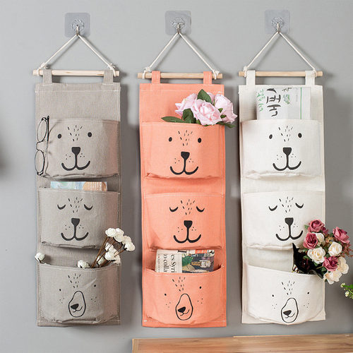3 Pockets Cute Wall Mounted Storage Bag Closet Organizer Clo