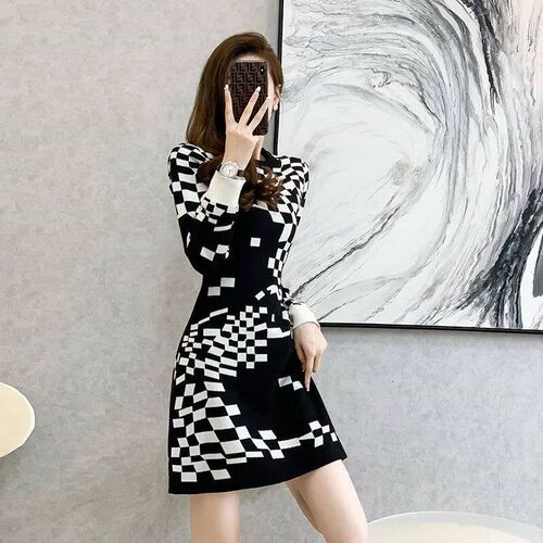 Knitted Sweater Dress Women Clothes Fashion Pullover O Neck