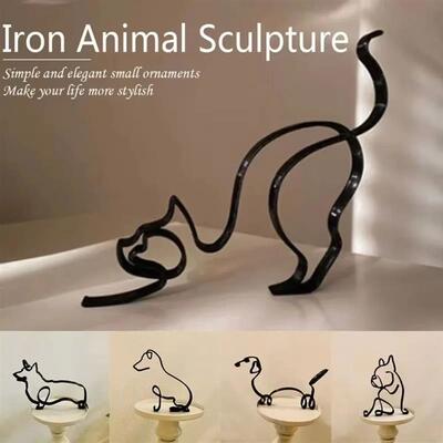 2025 Dog Cat Minimalist Art Sculpture Decor Gift Metal Decor