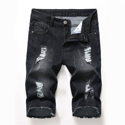 Mens Denim Shorts Mens Holed Personality Denim Pants Mens