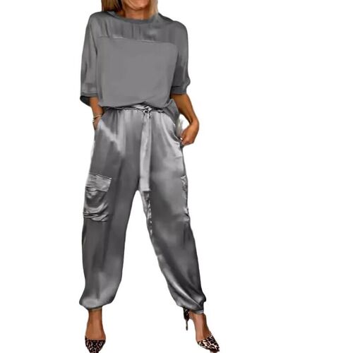 Womens silk satin half sleeved upper suit, two pieces