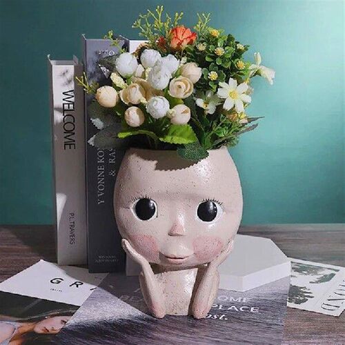 Human Face Vase Resin Big Eyes Flower pot Figure Sculpture
