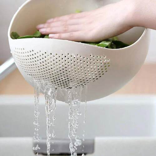 1PC-Silicone Colander Rice Bowl Drain Basket Fruit Bowl Wash