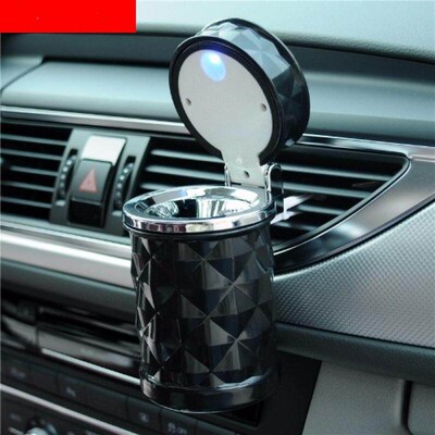 Car Ashtray LED Alloy Ash Tray Plastic Cup Portable Smokeles