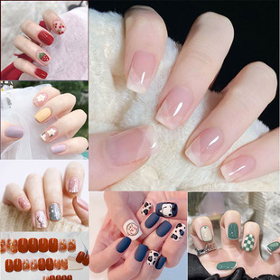 24pcs French Fake Nails Short Art Nail Tips Press Stick on