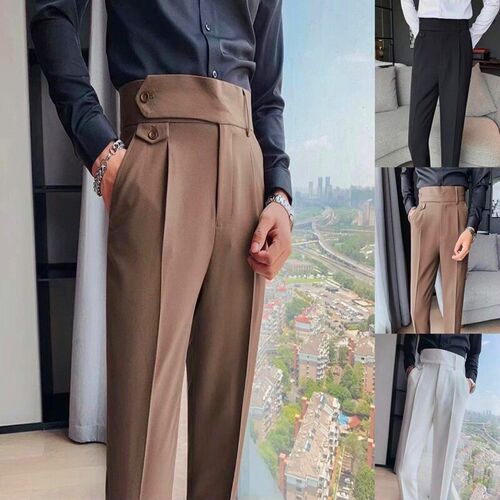 [shopee] Th Mens Slim Fit Small Feet High Waist Business So