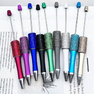 12 PCS Diamond Beaded Pen DIY Colorful Beadable Ballpoint