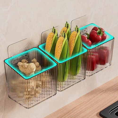 Wall-mounted plastic storage box for kitchen use, designed t
